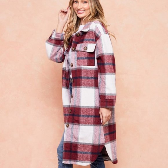 NEW ON BLUE plaid western boho shacket jacket shirt brushed flannel SM-LG DUSTER - Picture 5 of 9